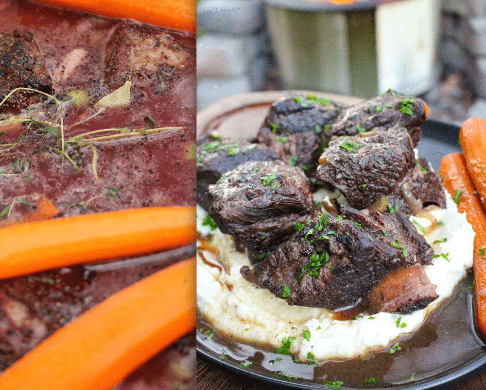 Braised Beef Short Ribs grilled on a Breeo fire pit