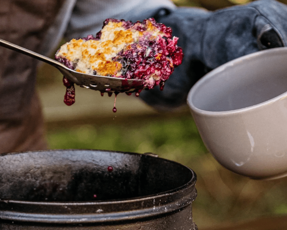 Blueberry Cobbler cooked over a Breeo Fire pit