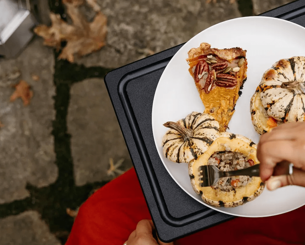 Turkey Stuffed Mini Pumpkins cooked on a Breeo fire pit