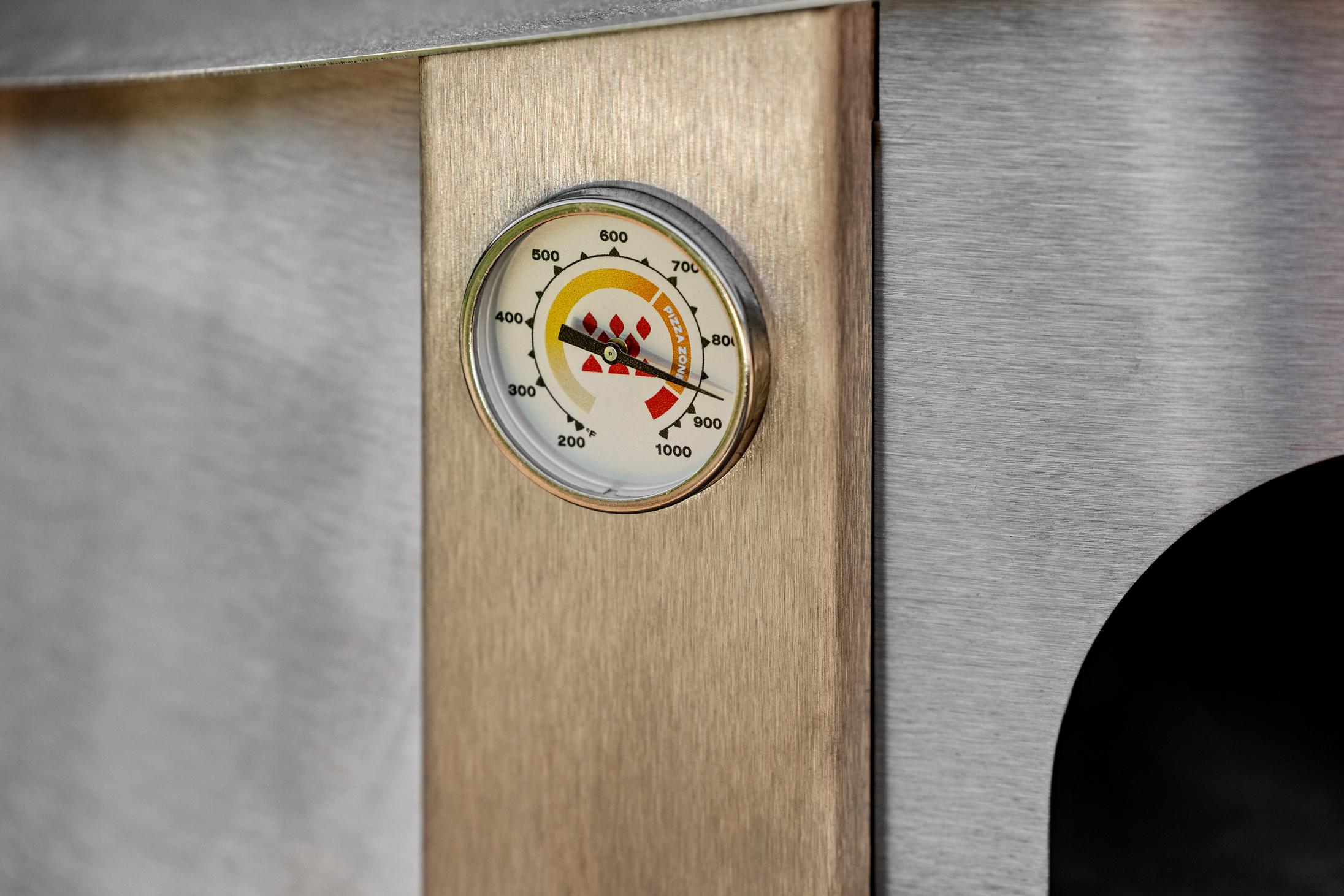 This is an image of the thermometer on a Breeo Pizza Oven
