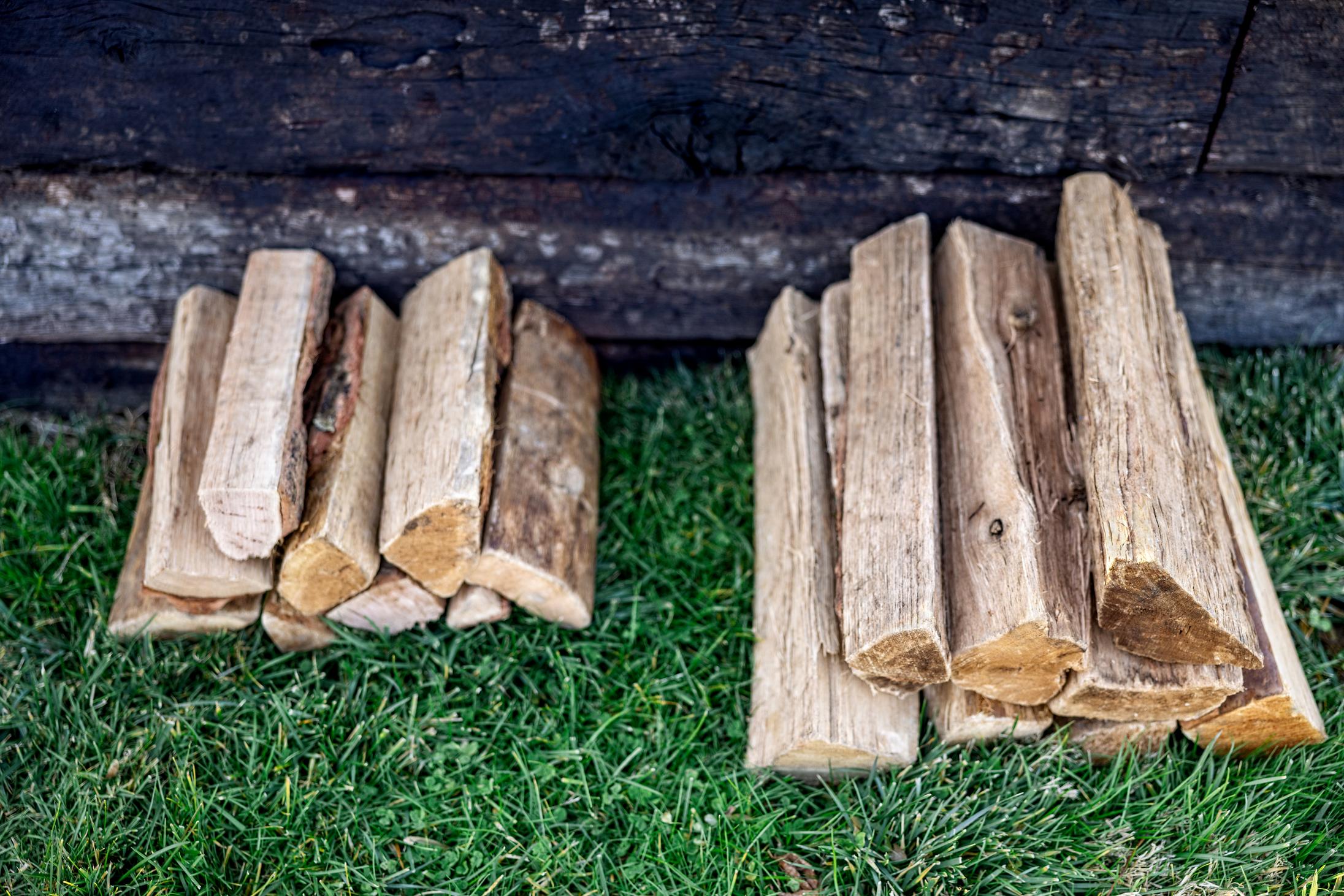 Two stacks of Breeo Oak firewood for size comparison