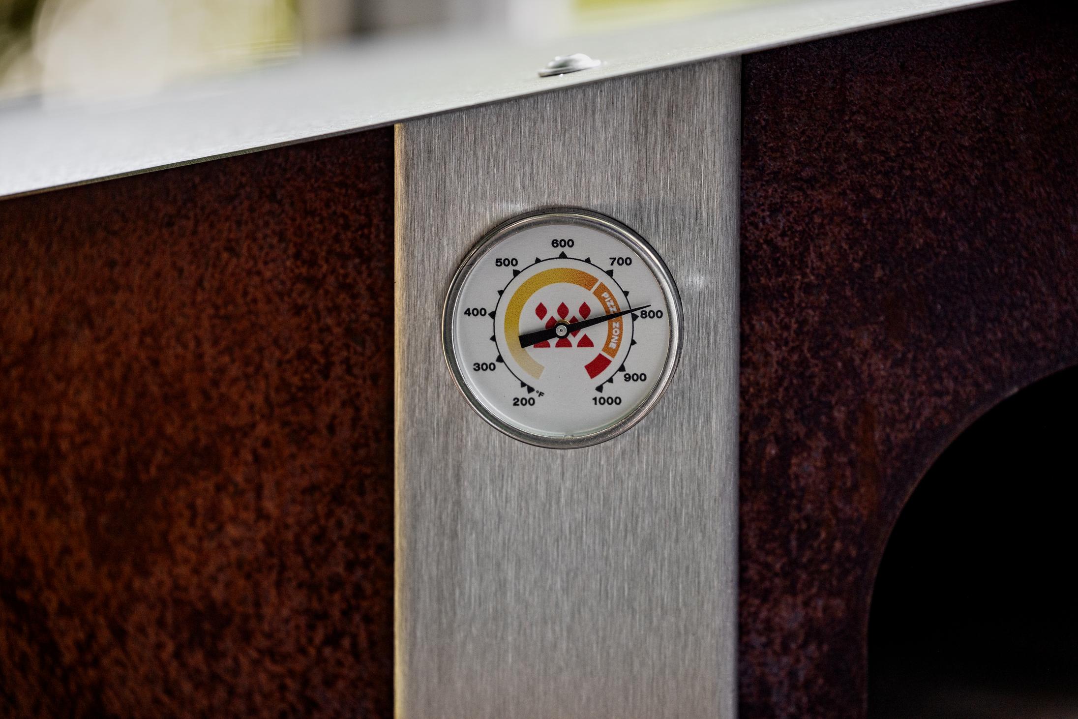 This is an image of the thermometer on a Breeo Pizza Oven