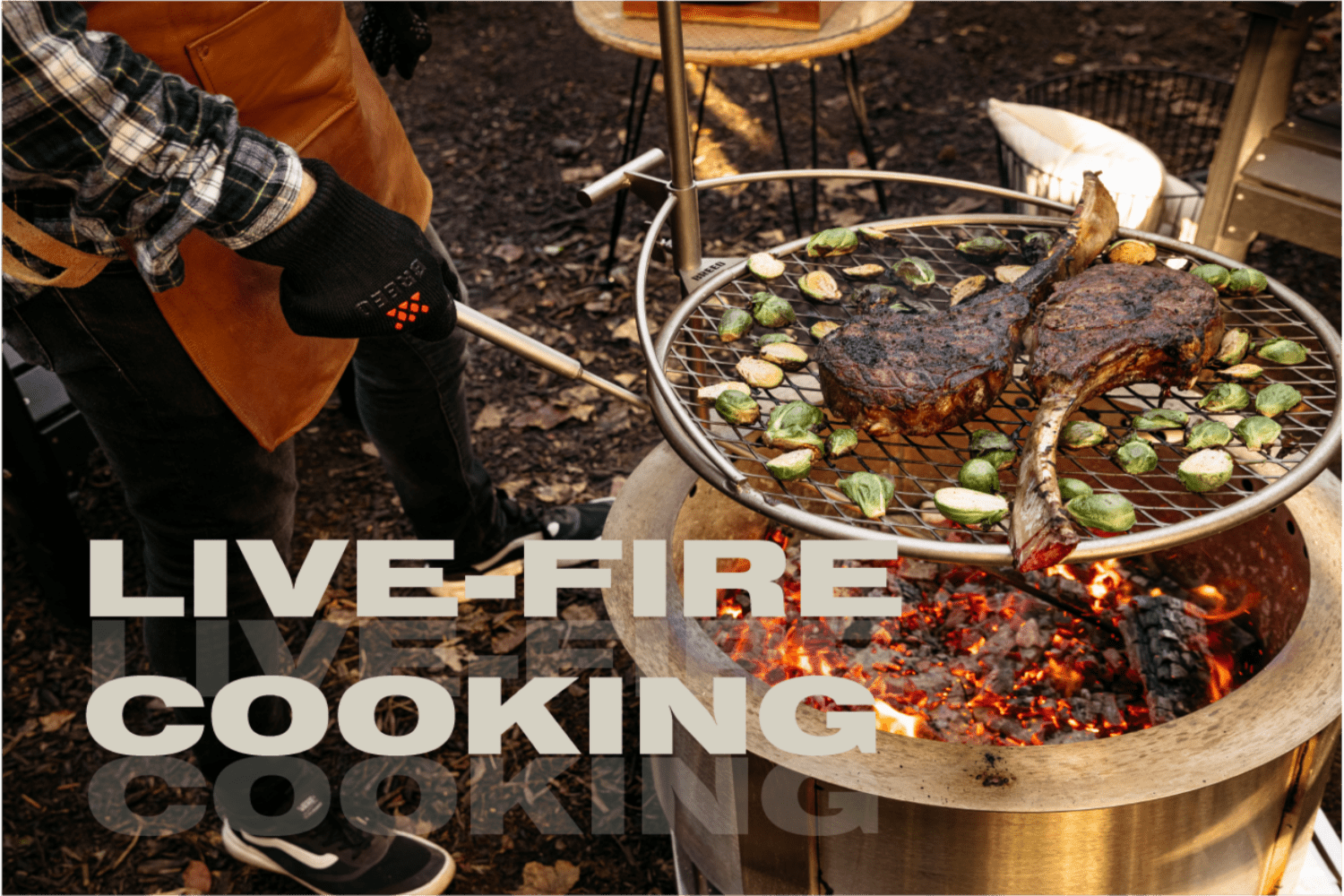 An image of Outpost 24 attached to an X Series firepit and used for grilling.