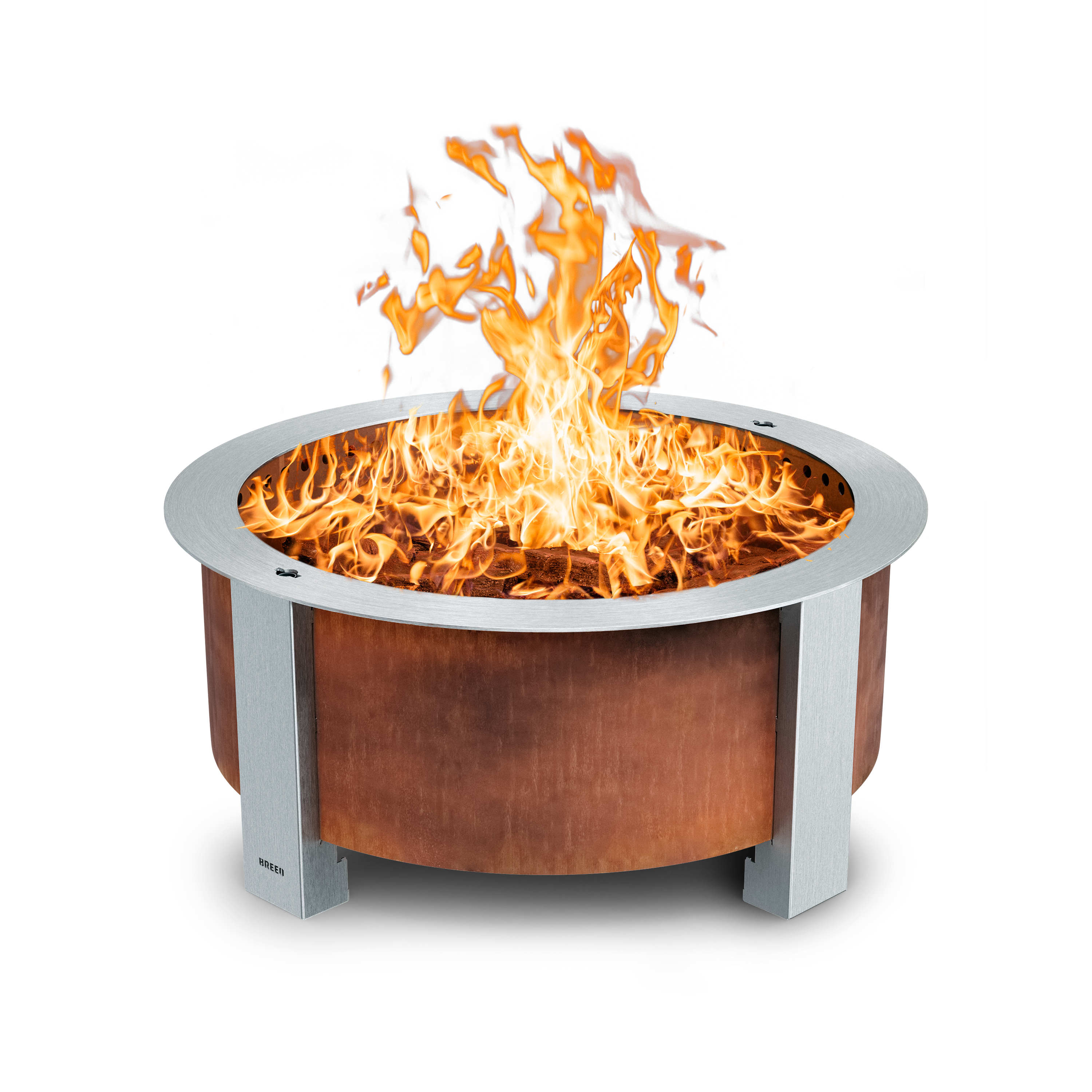 X Series 30 Fire pit with flames corten