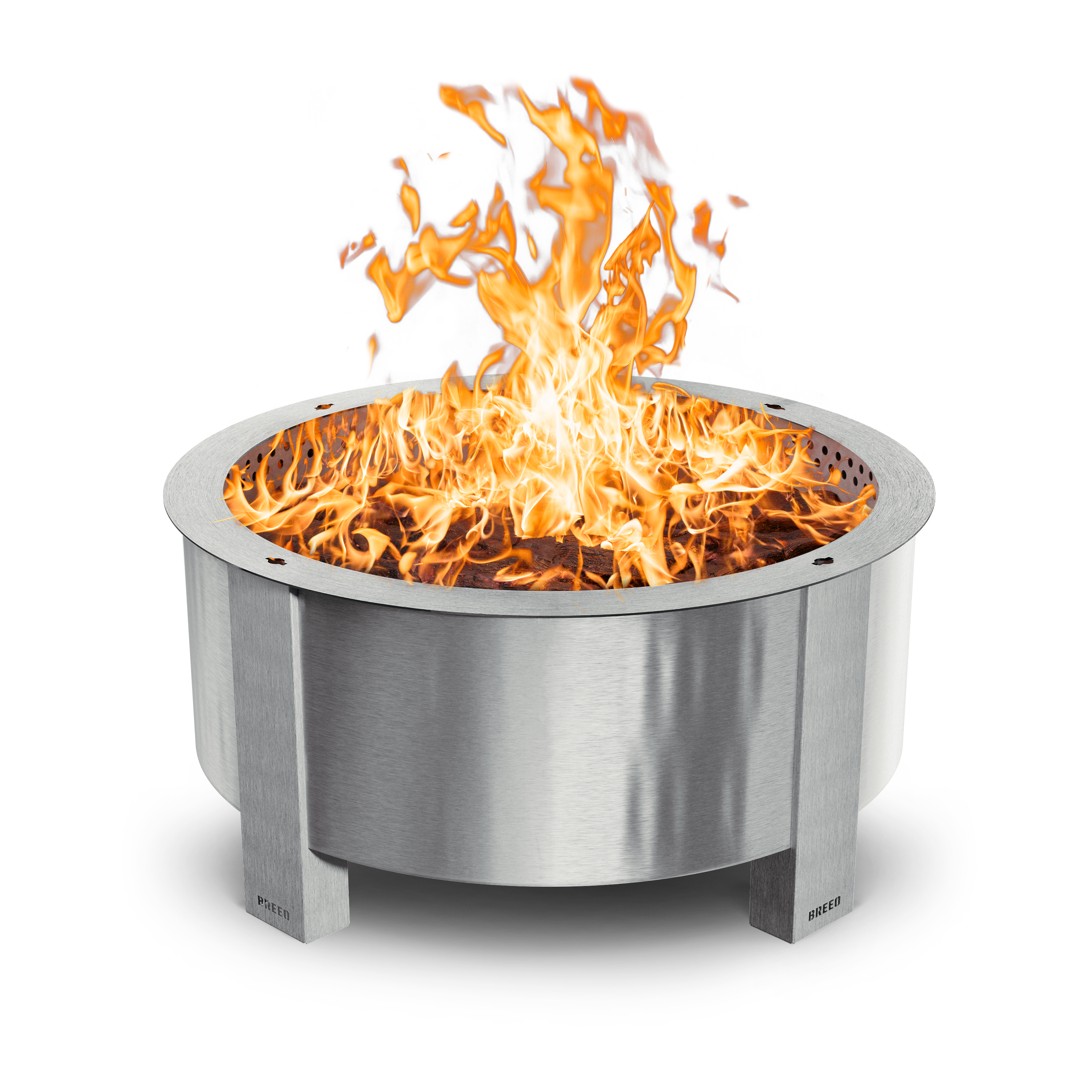 X Series Stainless steel fire pit with flames