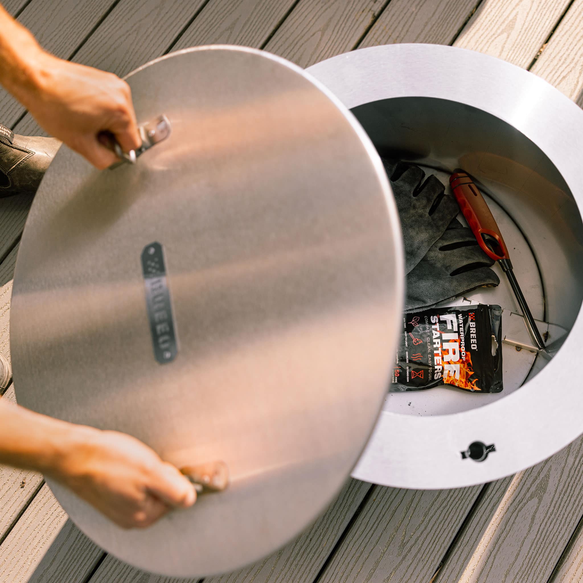 This is a photo of the Y Series fire pit with a lid
