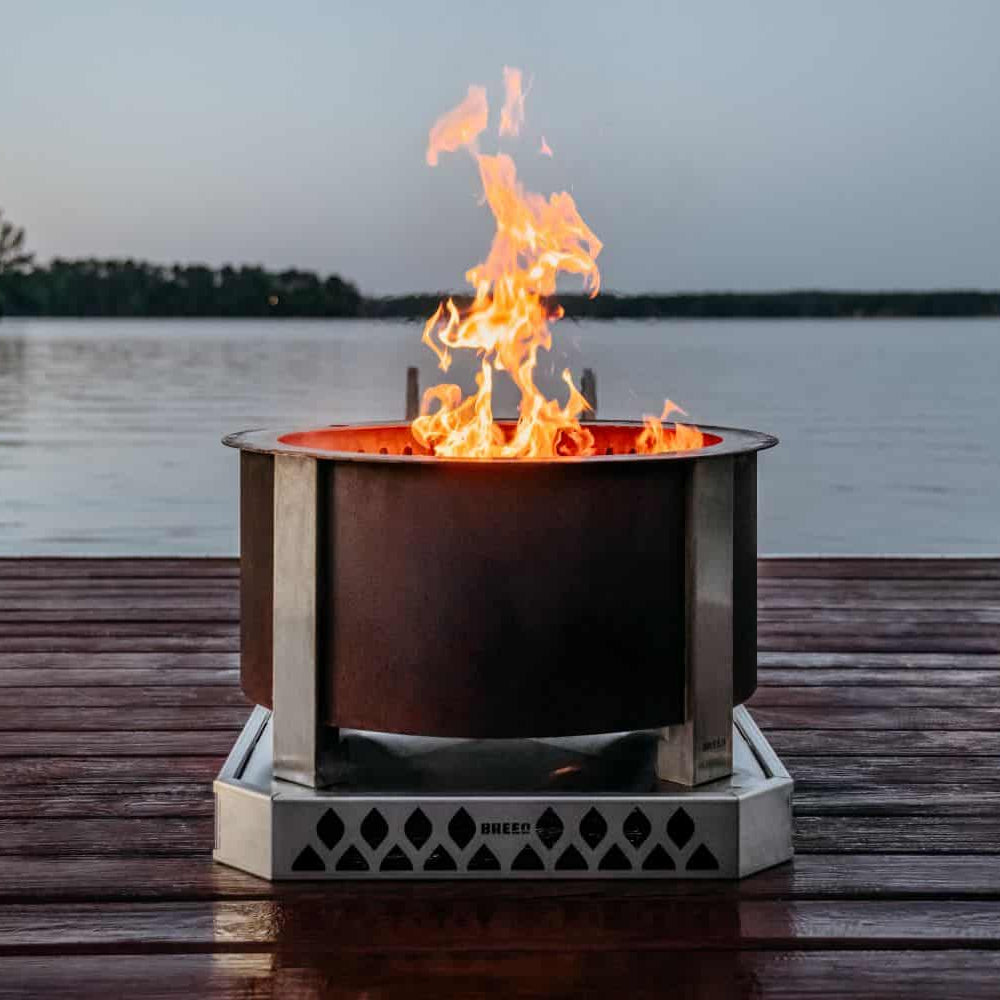 An image of the Breeo Base on a deck with an X Series Firepit