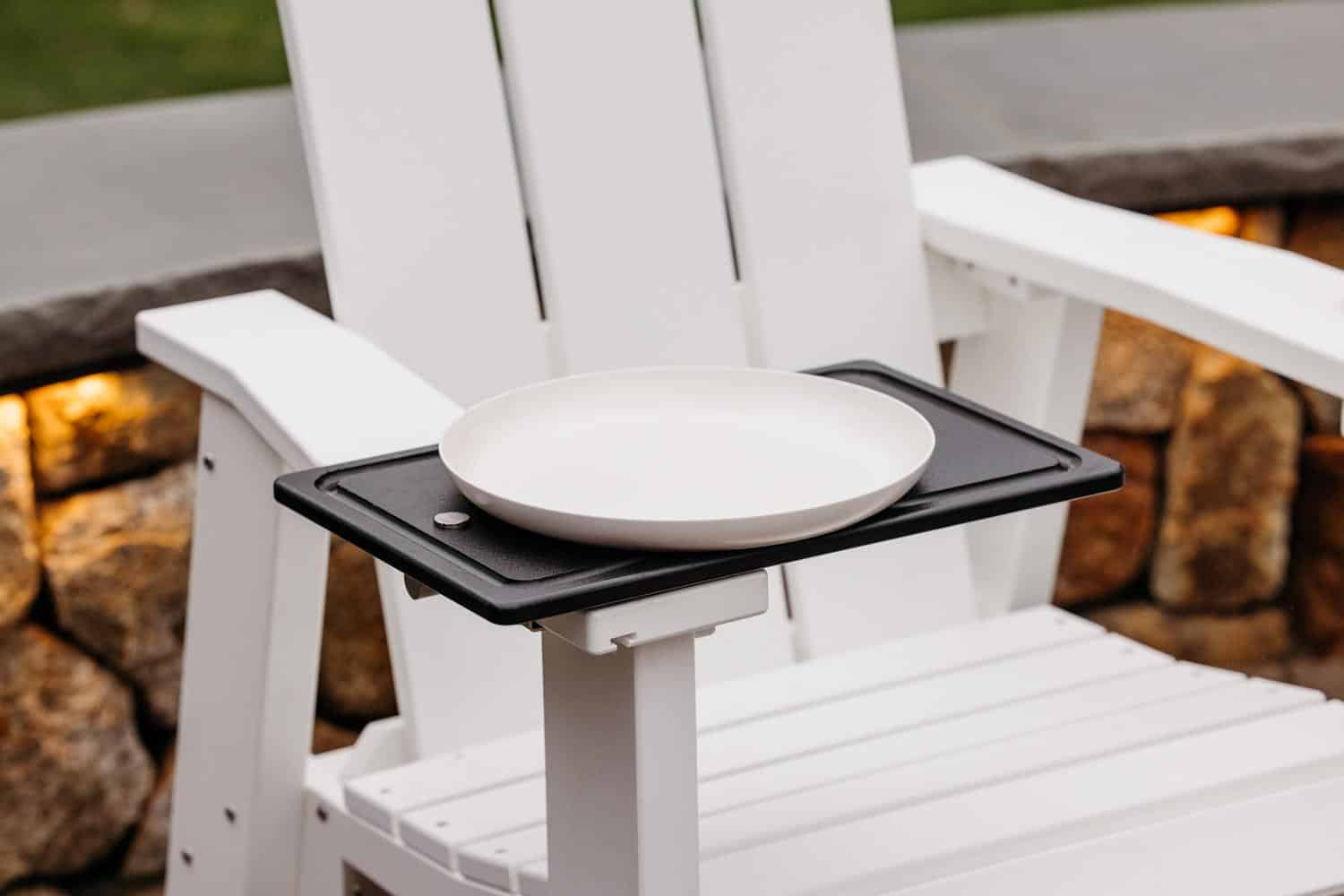 This is an image of the white X Series chair with an Outrig Tray Attached.