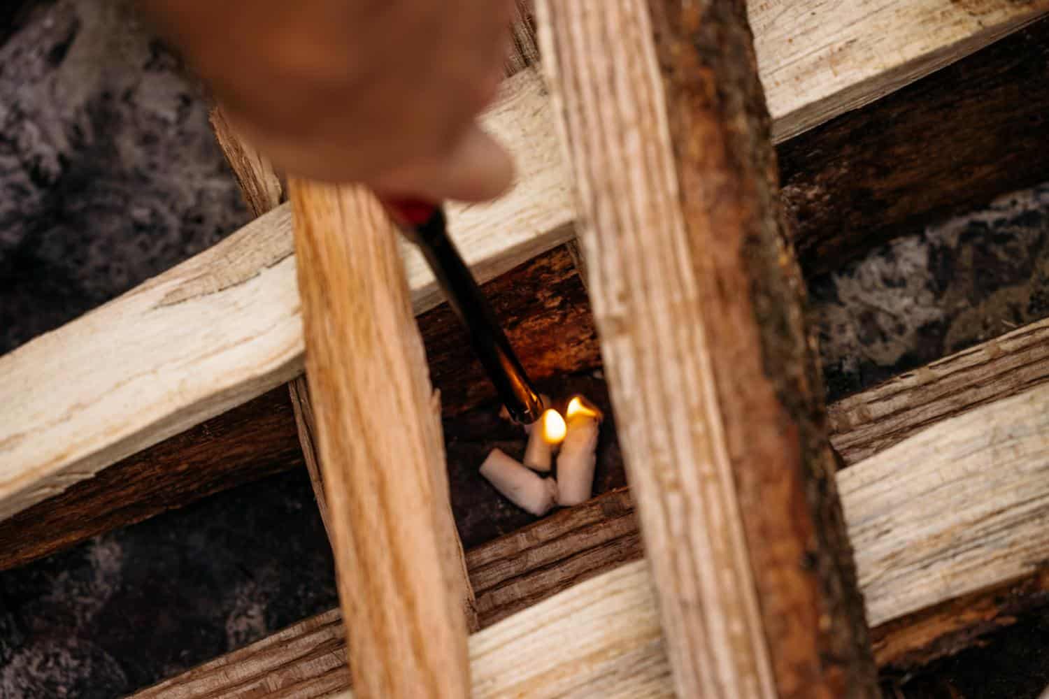 Lighting a fire using Breeo waterproof firestarters