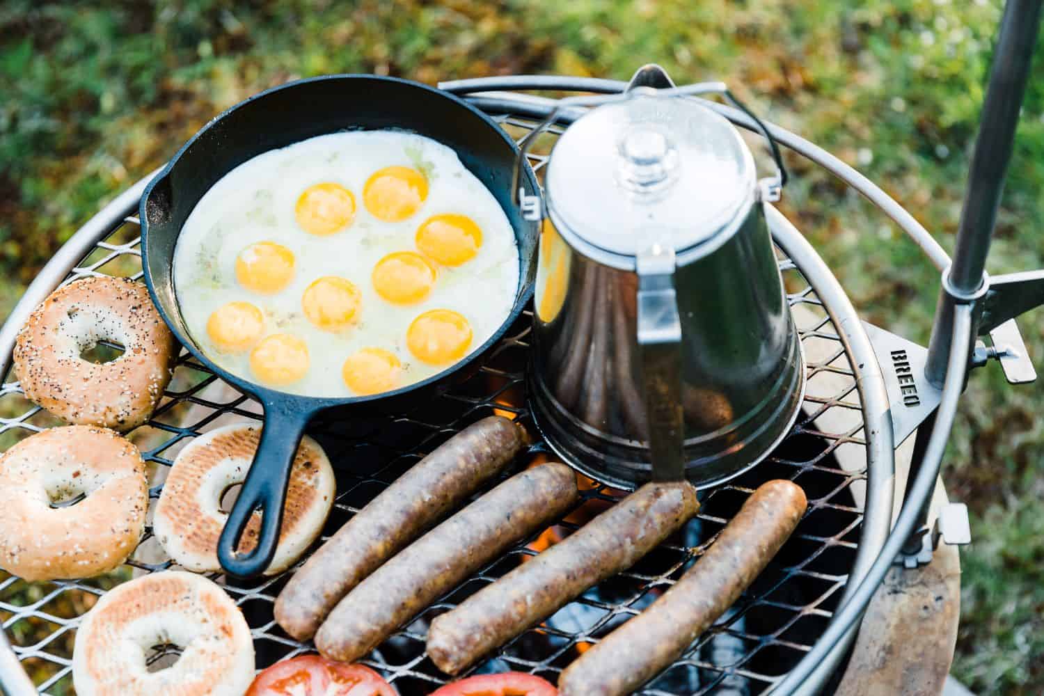Cooking Breakfast on an Outpost Grill attached to an X Series firepit