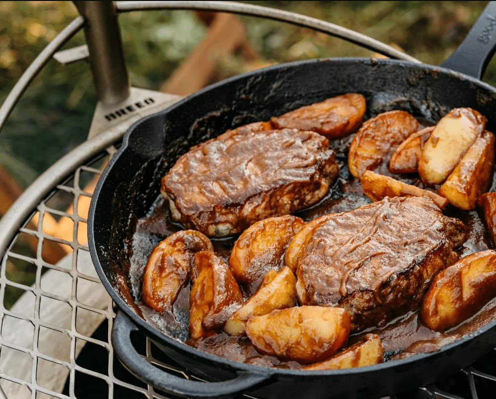 Apple Pork Chops cooked on a Breeo Outpost