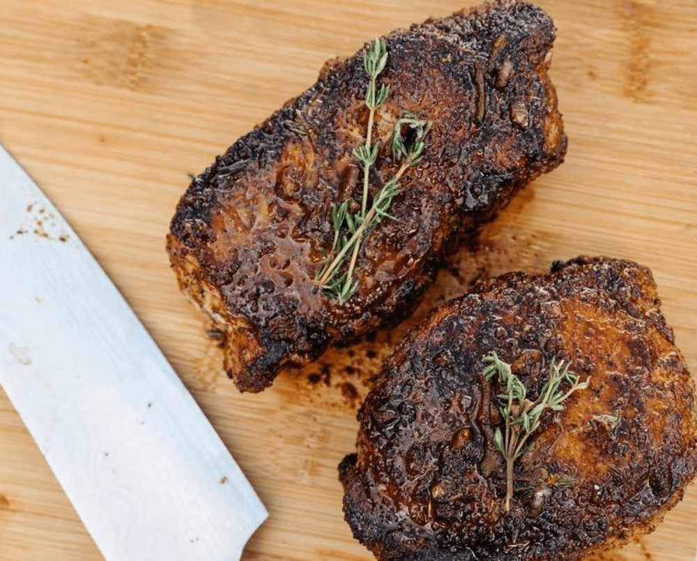 Honey Espresso Pork Chops cooked on a Breeo Outpost