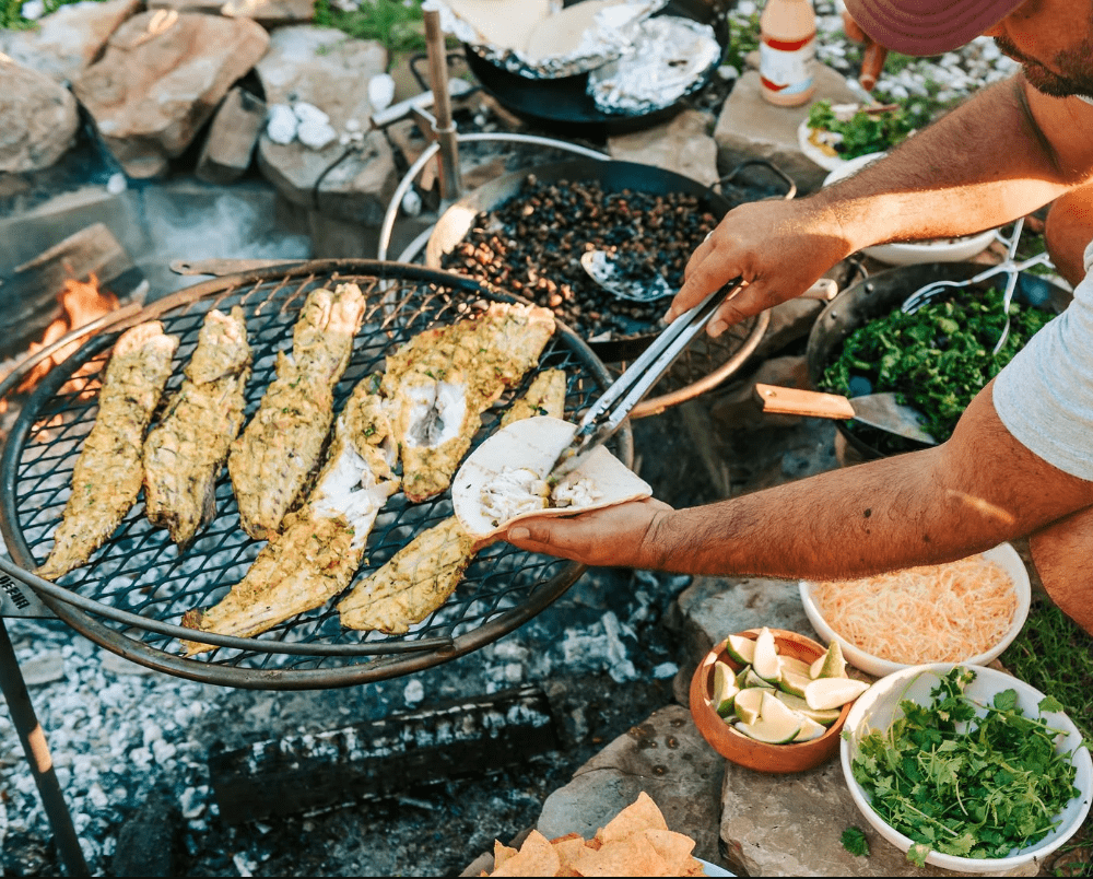 Miso and Turmeric Red Fish Taco grilled on a Breeo Outpost