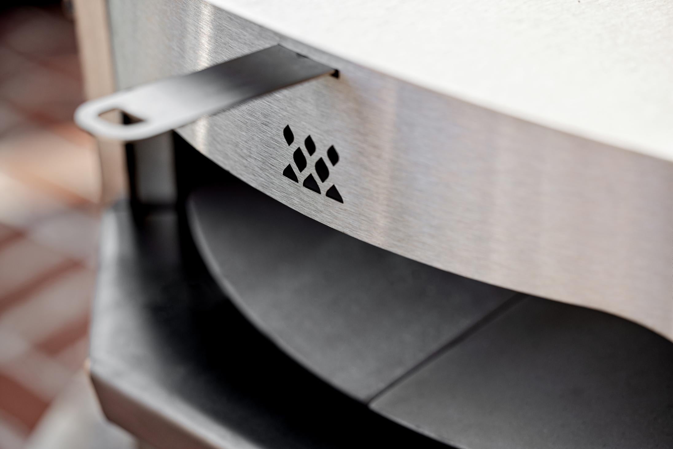 This is a closeup image of the Stainless Pizza oven