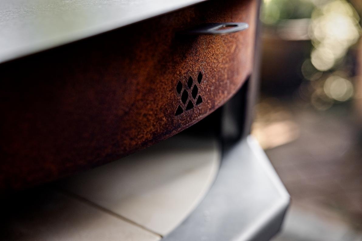 This is a close up image of the Corten Pizza Oven