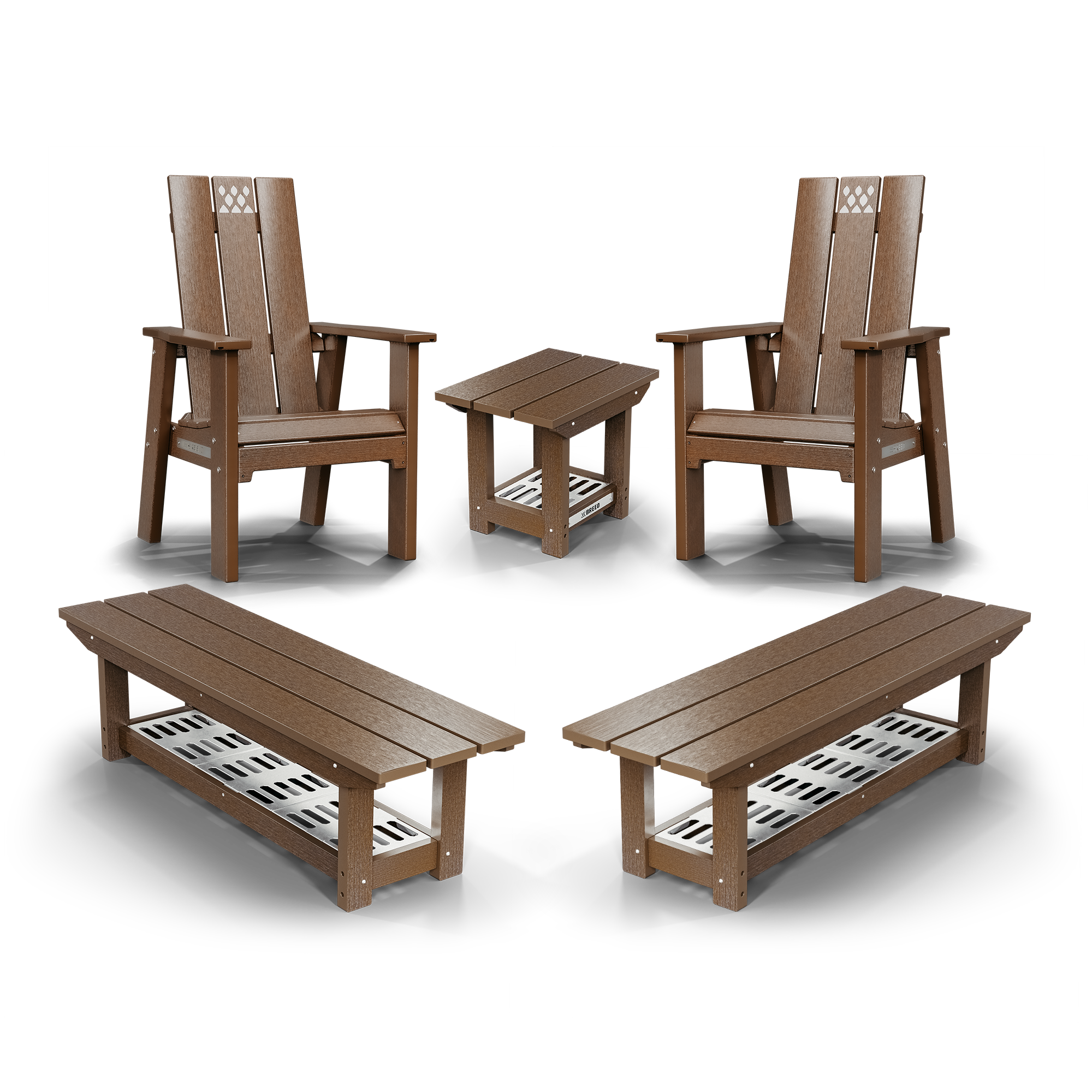 Bundle Benchwarmer Chair Bench Side Table Antique Mahogany