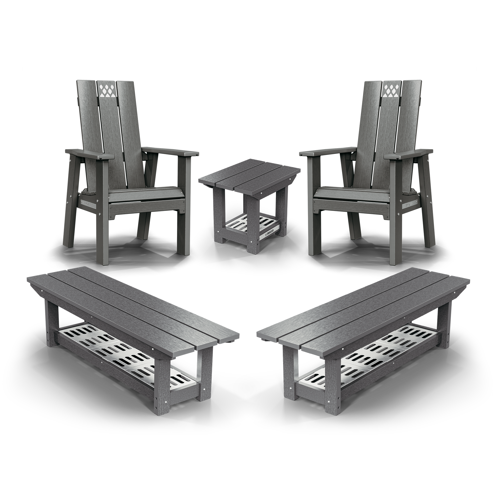 Bundle Benchwarmer Chair Bench Side Table Gray