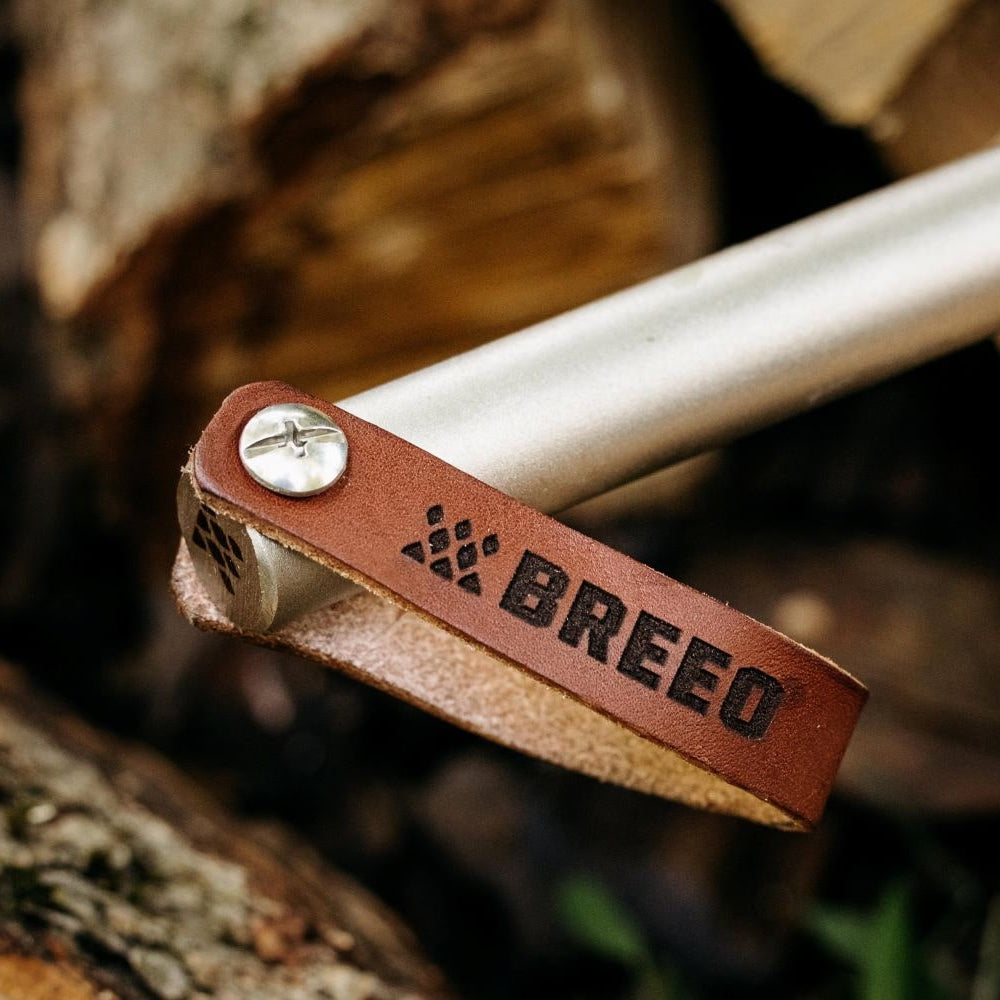 The leather handle on the 304 fire poker